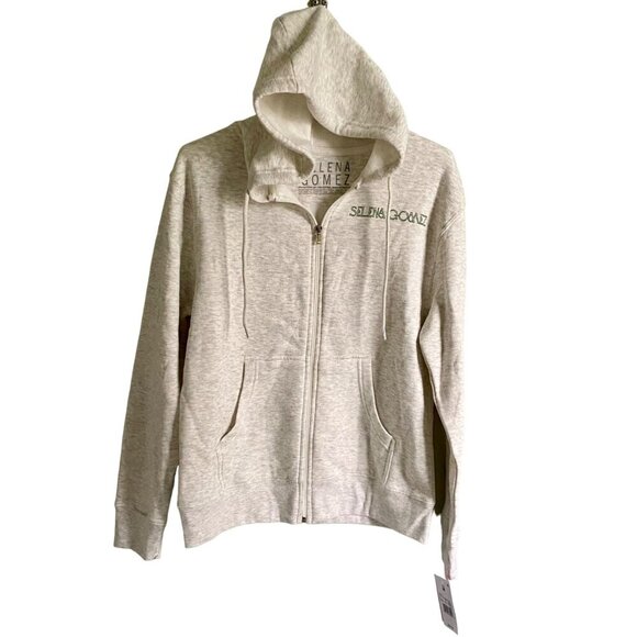 Selena Gomez Women's Zip-Up Hoodie Gray Floral Back Print Medium NEW NWT - Picture 2 of 11